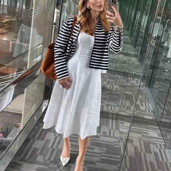 Staud Short Sleeve Wells Dress in White 6 - Picture 2 of 9